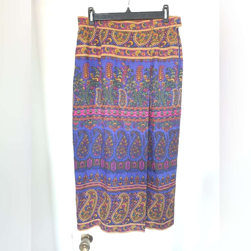 Carlisle Skirt Faux Wrap Midi Paisley 85%Silk & 15% Wool Silk Pencil Size 12 - Picture 2 of 6